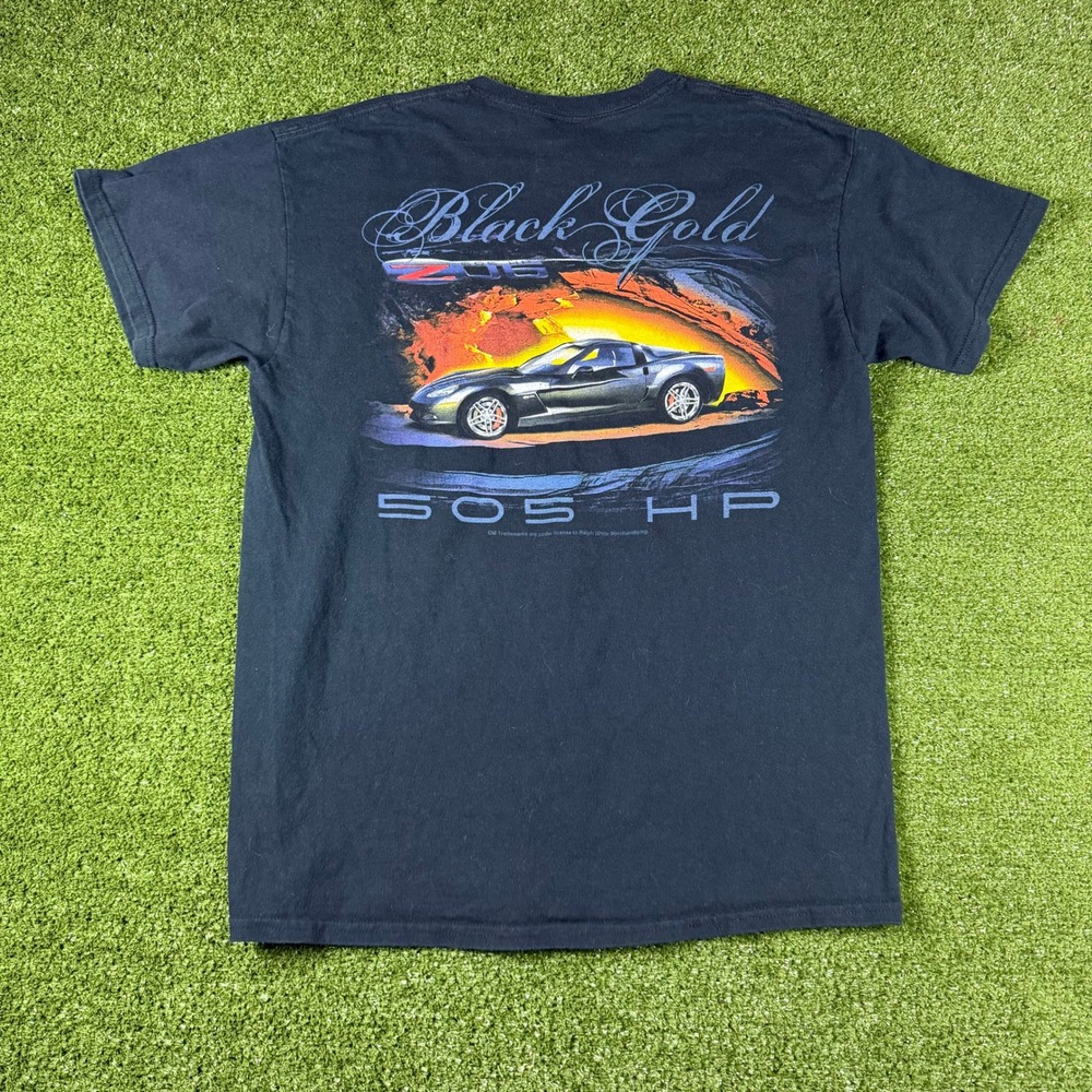 Gildan Corvette Z06 Black Gold 505 HP Graphic T-Shirt Mens Large‎ Black GM Tee